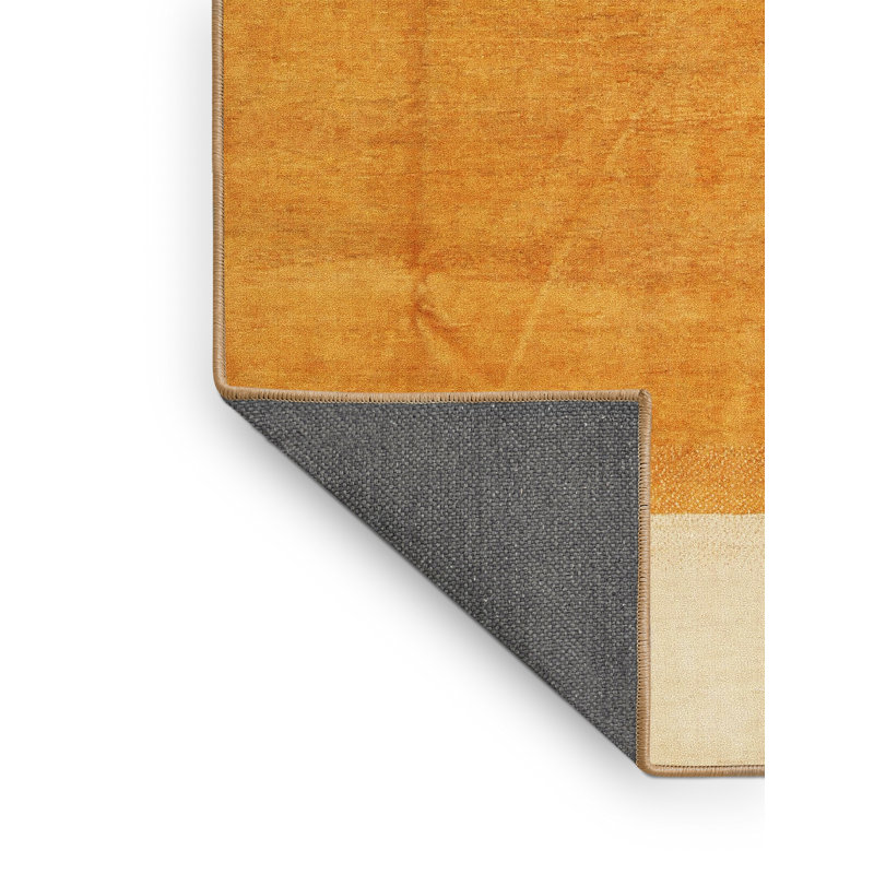 Tapis de zone jaune/rouge/beige contemporaine, Rectangle 5 pi x 7 pi
