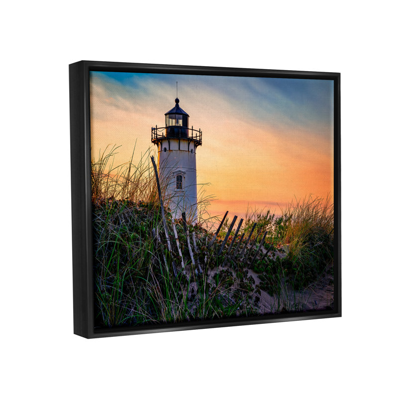 " Lighthouse Sunset Coastal Nature " by Rick Berk, Jet Black Floater Frame, 17" H x 21" W x 1.7" D