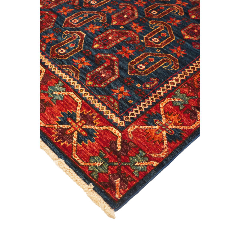 Hand-Knotted Wool BLUE / RED Area Rug