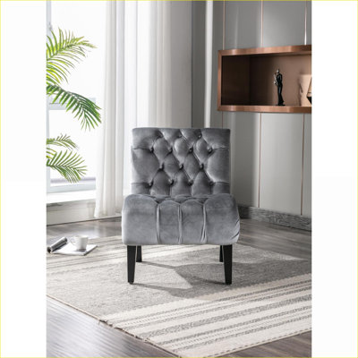 Chaise d'appoint moderne sans accoudoirs en velours argenté mat, chaise de loisir rembourrée avec pieds en bois pour le salon, la chambre, le bureau pour adultes