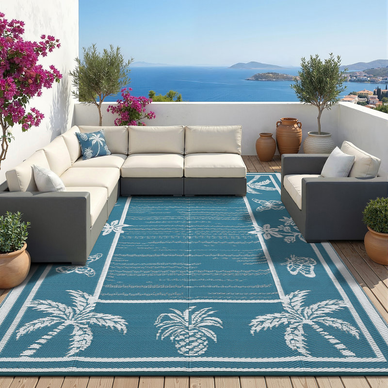 Reversible Outdoor Stain Resistant Modern Area Rug Washable Camping Carpet for Deck Reversible, Stain Resistant, Modern Design, Washable, for Outdoor Use
