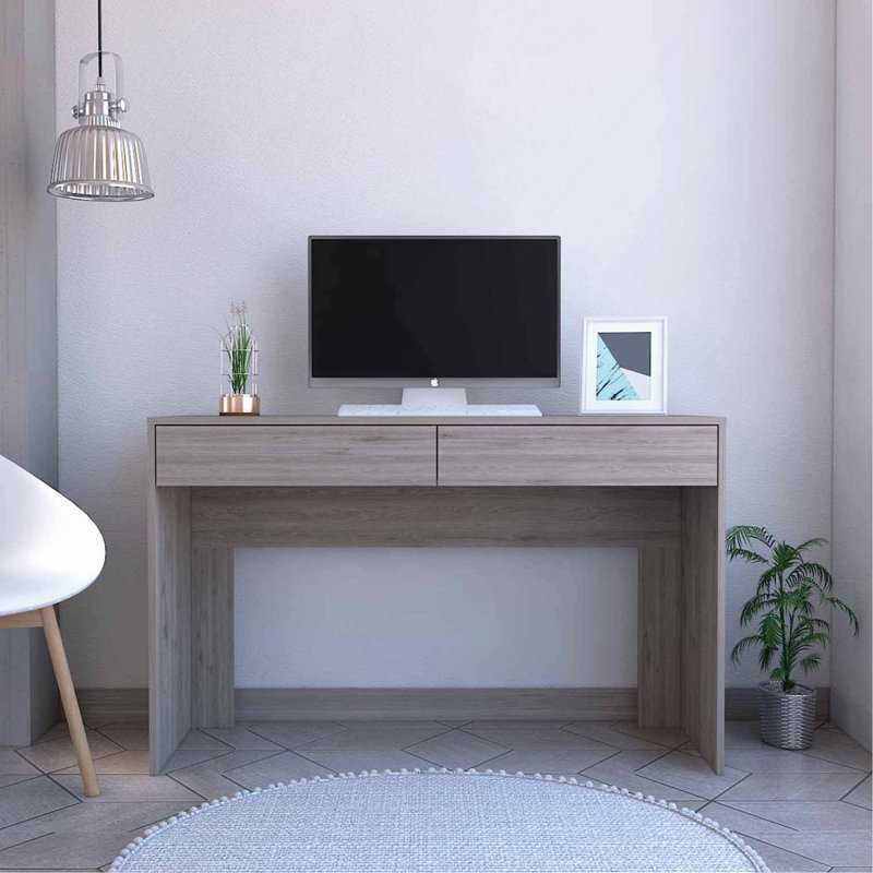 Bureau d'écriture à 2 tiroirs gris clair