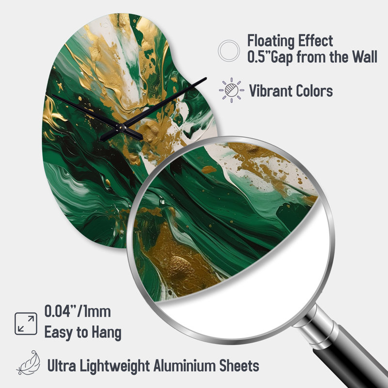 Green And Gold Serene Cascade II - Pear Shape Abstract 3D Wall Clock, Small