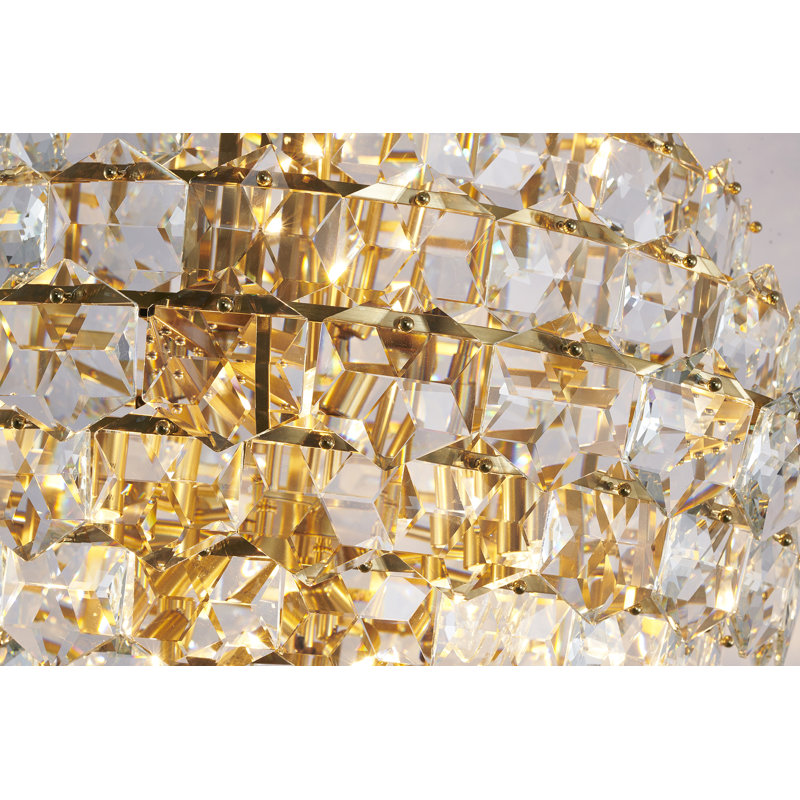 Lustre 27 lumières avec cristaux transparents suspendus, Laiton
