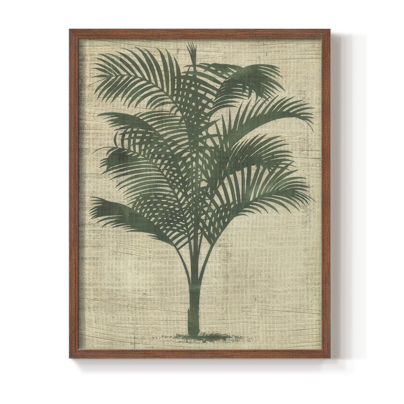 Impression encadrée de toile de jute palmier III - bois massif, H 11 po x l 9 po, Noyer