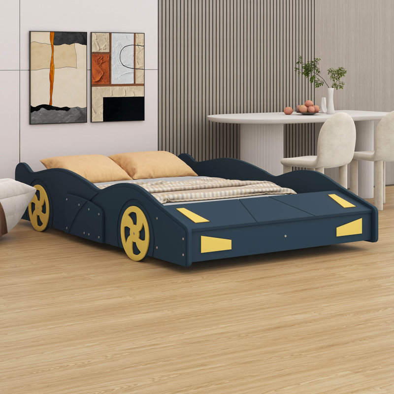 Jaunte Solid Wood+MDF Car Bed, Dark Blue, Full/ Double