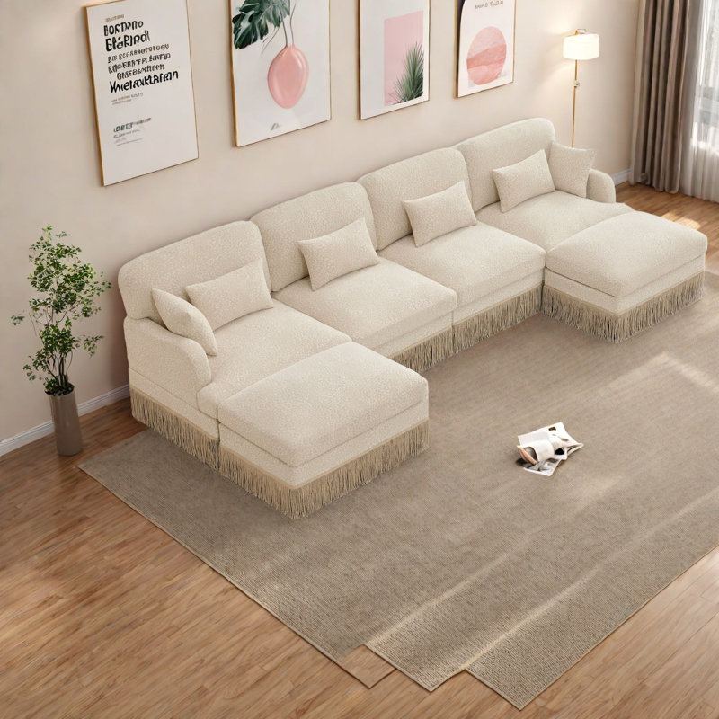 Canapés modulaires à assise profonde, salon en forme de U en chenille