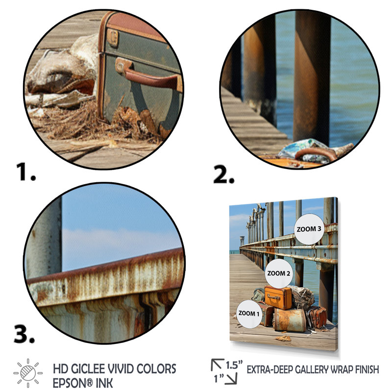 «Pier Weathered Memories IV», reproduction sur toile, Cadre flottant blanc, H 32 po x l 16 po x P 1 po