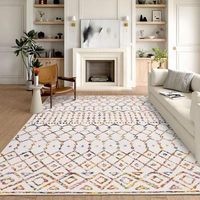 Area Rug for Living Room Washable Non Slip Geometric Bedroom Rugs Low Pile Stain Resistant Large Under Table Indoor Carpet