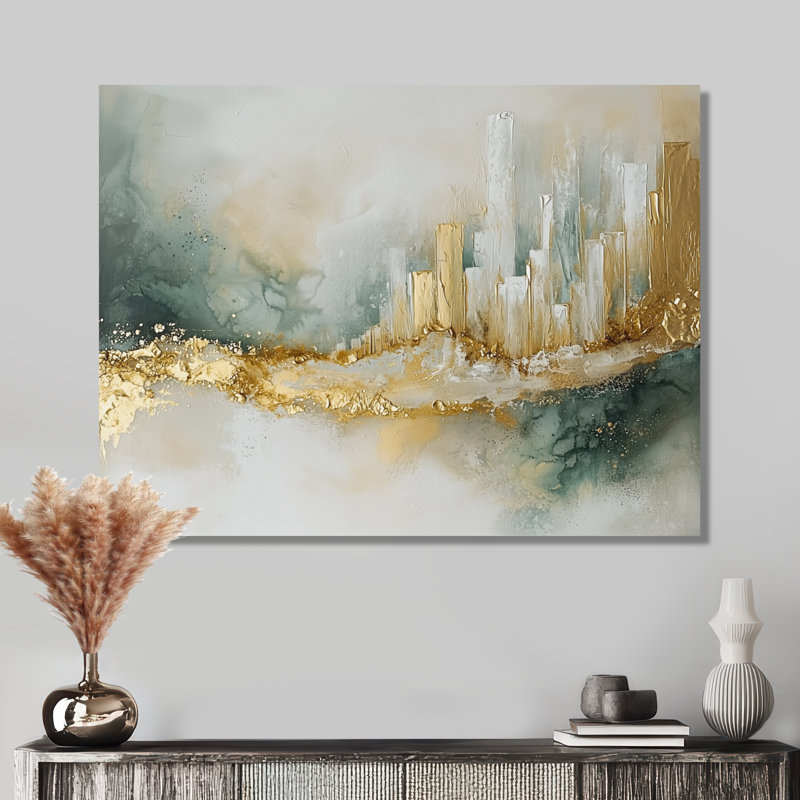 Schmid Emerald and Marble City Urban Jazz I - Art mural moderne abstrait, H 30 po x l 40 po, Toile tendue sur cadre