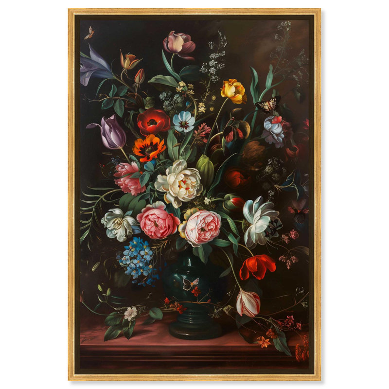 Art mural romantique sur toile, vase romantique, Cadre doré, H 46 po x l 31 po