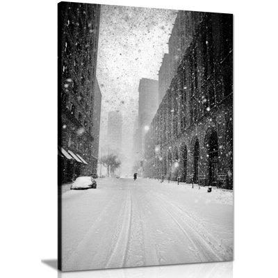 New York Street In Snow Blizzard - Wrapped Canvas Art Prints