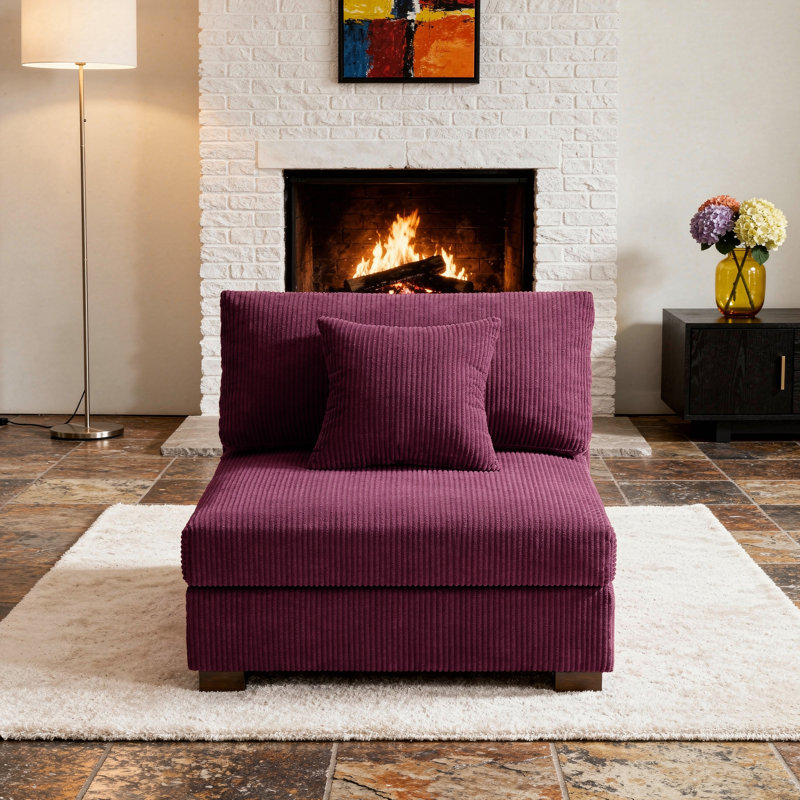 Fauteuil d'appoint sans accoudoirs en velours côtelé Milbrey, Violet, Velours côtelé