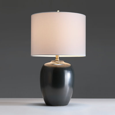 23in. 3-Way Gray Ceramic Table Lamp With Drum Shade