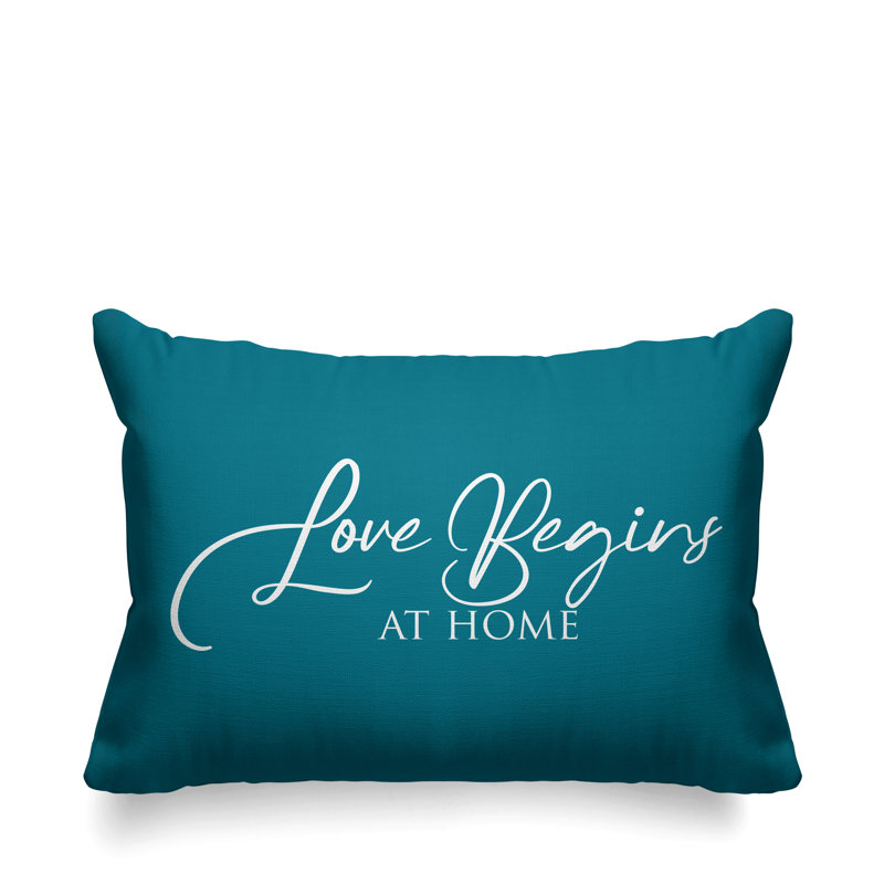 Housse et insert de coussin rectangulaire extérieur Aspire Love Begins at Home, Turquoise