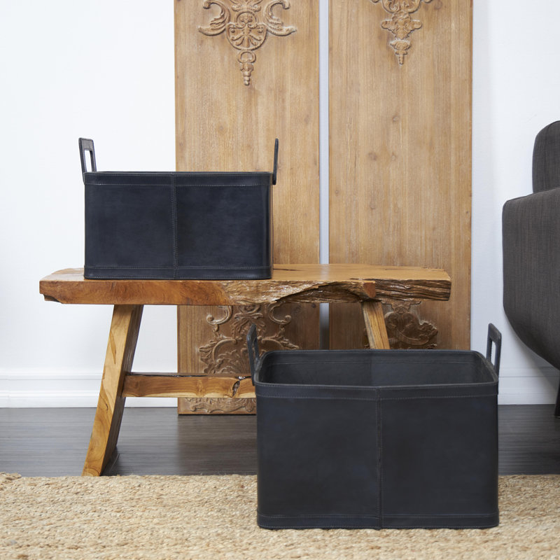 Leather Handmade Decorative and Functional Storage Basket with Handles
