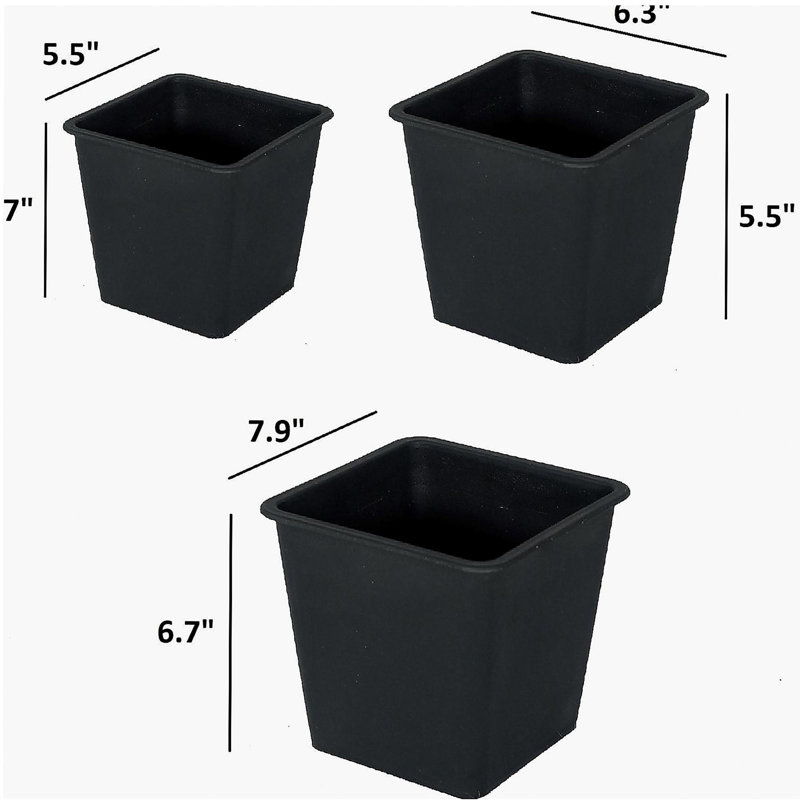 5" Square Nursery Plant Pot - Garden Plastic Pots with Drainage (5-Pack), 4.7" H x 5" W x 5" D