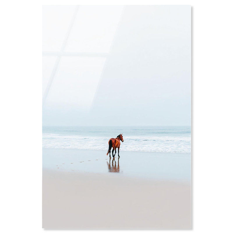 Brown Horse by the Sea Acrylic Print by Notoriart, Ready to Hang, 30" H x 20" W