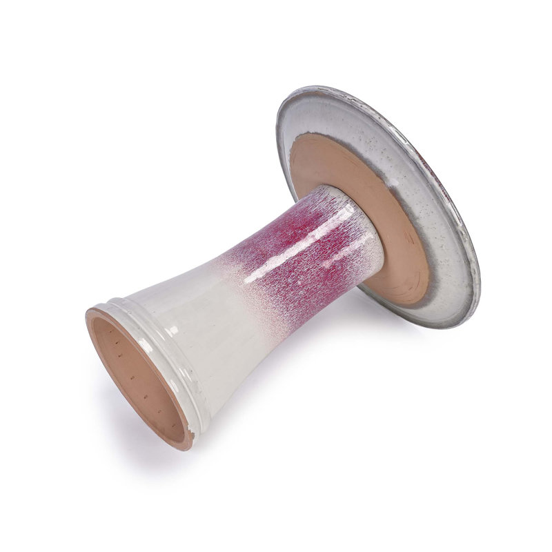 Bain d'oiseaux en céramique pour patio, jardin - rose ombré, Blanc / Rose