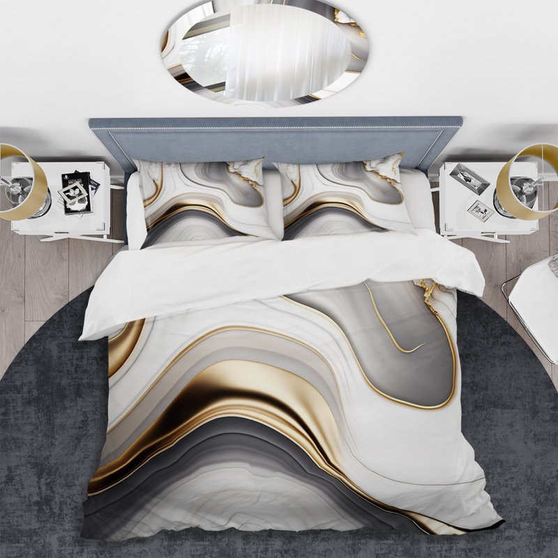 Ensemble de housse de couette Abstract Geode Marble Waves Grey I BeddingMicrofiber / Polyester