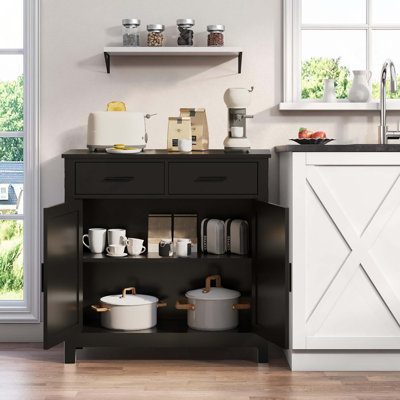 Kitchen Storage Cabinet, Modern Farmhouse Buffet Cabinet with Storage, Coffee Bar with 2 Drawers and 2 Doors, Floor Sideboard Buffet for Living Room, Dining Room, Bathroom