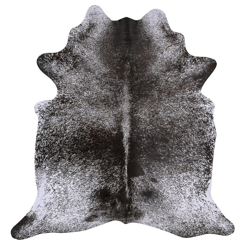 Tapis en cuir de vache noir et poivre Gympie - tapis en cuir véritable, Nouveauté de 5 pi 6 po x 6 pi 6 po