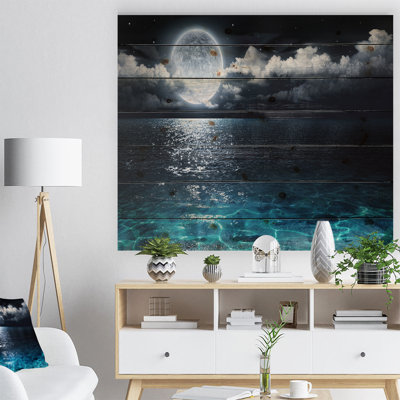 Pleine lune romantique au-dessus de la mer - impression