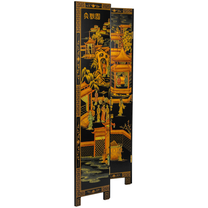 6 Ft. Tall Black Lacquer Room Divider - Courtyard