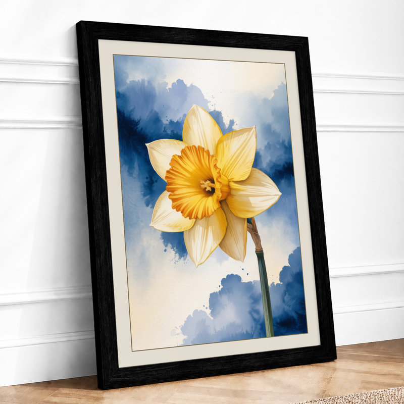 Solitary Daffodil Botanical - Framed Print, A2 - 59.4 x 42.0 cm, Black