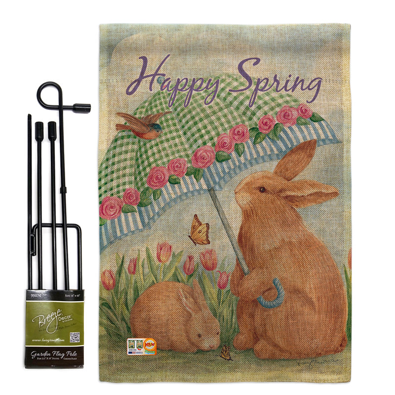 Bunnies avec parasol en polyester de 2 côtés 18,5 x 13 po ensemble de drapeau