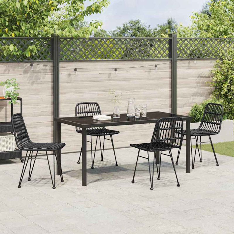 5 Piece Garden Dining Set Poly Rattan, 73cm H x 160cm W x 80cm D, Black