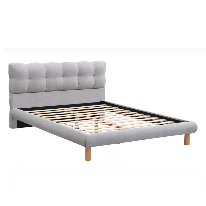 Upholstered Platform Bed Frame with Cookie-Shaped Headboard, Queen