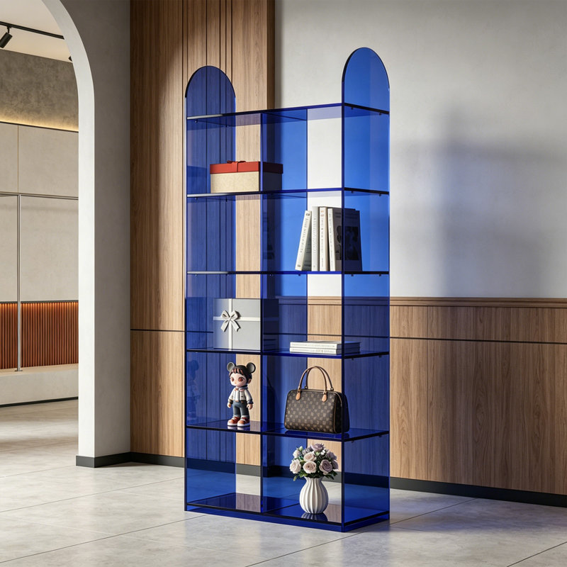 Étagère à plusieurs niveaux en acrylique bleu,  (6 tablettes) H 68,11 po x l 23,62 po x P 11,81 p