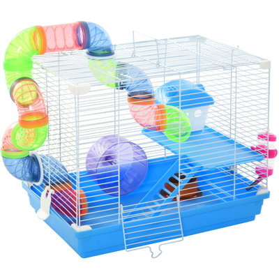 Cage à hamster de 18 po 2 de couleur bleue avec roue et bouteille d'eau pour faire en sorte que les hamsters, les souris et les animaux vivent dans une zone socialement idéale pour interagir