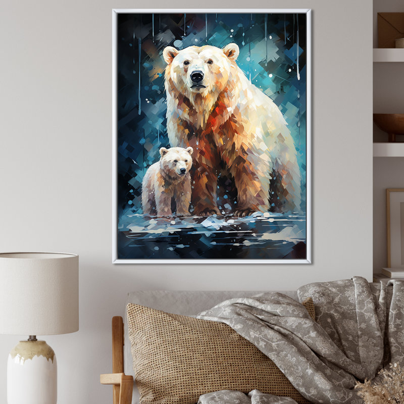 Ours polaire Starlit Bond II - ours, art mural, Cadre flottant blanc, H 40 po x l 30 po