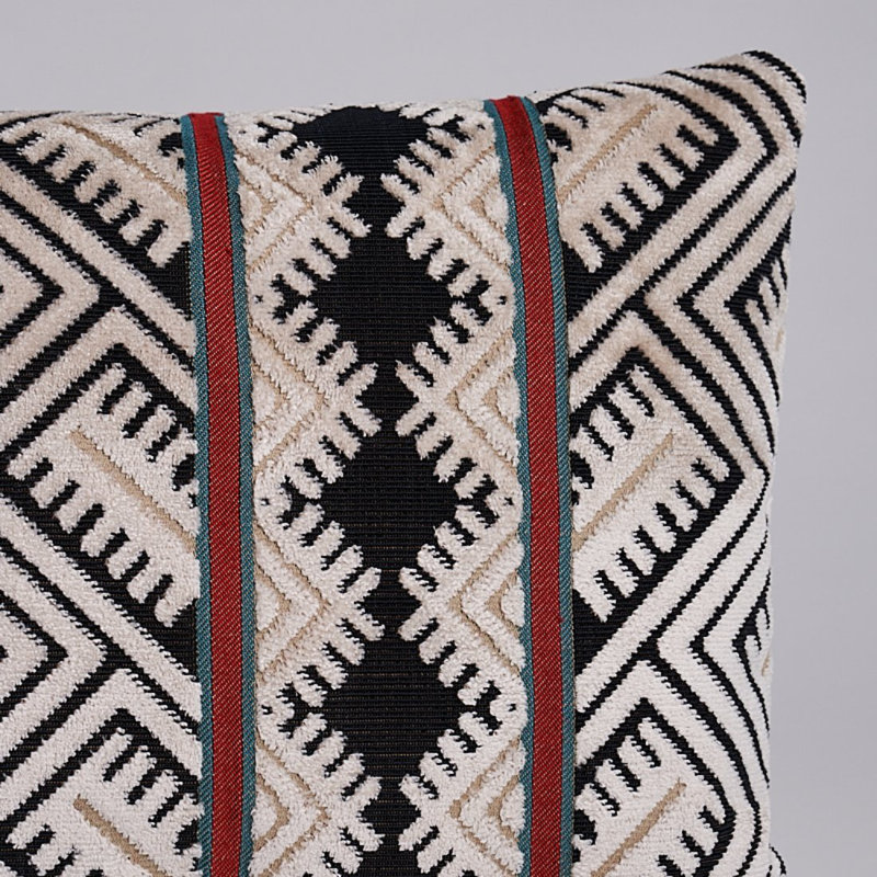Parvin Velvet Pillow, Black/Ivory