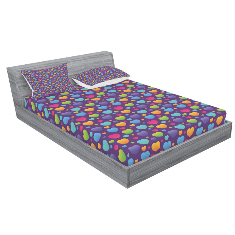 Hearts Microfiber Sheet Set, Full Sheet Set + Fitted Sheet + 2 Pillowcases
