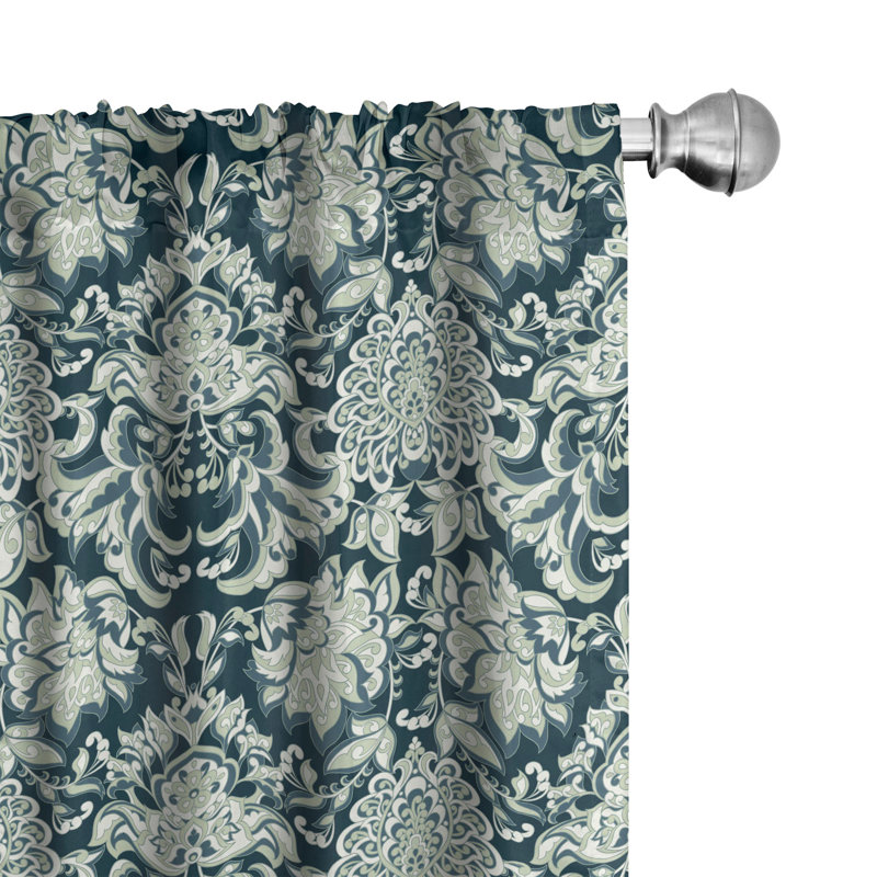 Victorian Blue Polyester Room Darkening Curtain Panels, 28" x 84"
