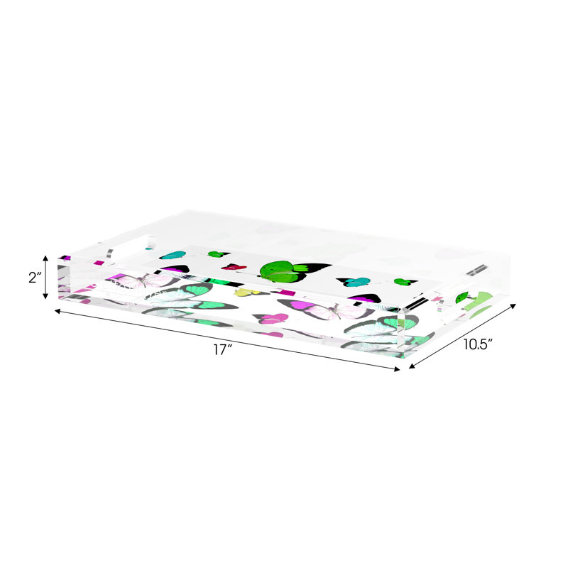 Butterflies Acrylic Rectangle Decorative Tray, 2" H x 17" W x 10.5" D, Acid Green