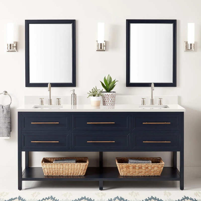 72" Robertson Double Bathroom Vanity Set with Rectangular Undermount Sinks, 8" Widespread, Feathered White Quartz, White