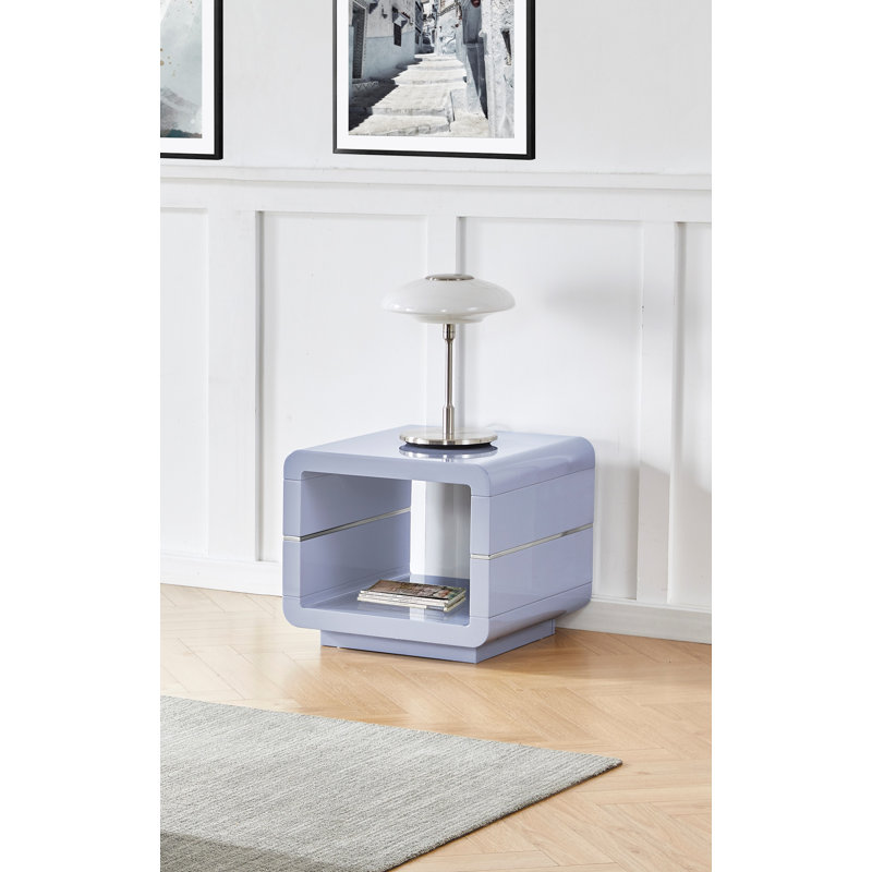 Solid Wood Top End Table, Gloss Light Gray
