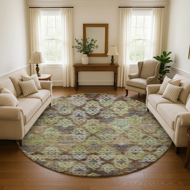 Premium Machine Washable Marasco AMF1637 Diamonds Rug, Round 8'
