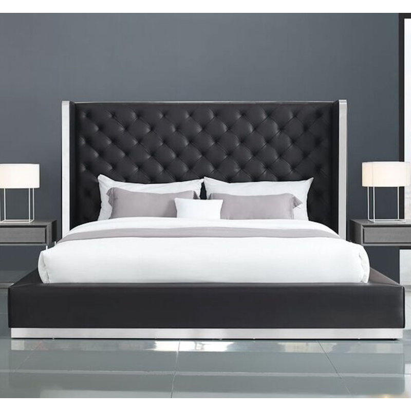 Upholstered Wingback Bed, Queen, Black