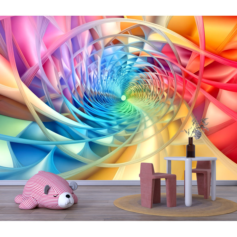 Papier peint arc-en-ciel en spirale - Chambre d'illusion optique 3D pour enfants Vn914 (non tissé) VN914, L 165 po x l 120 po