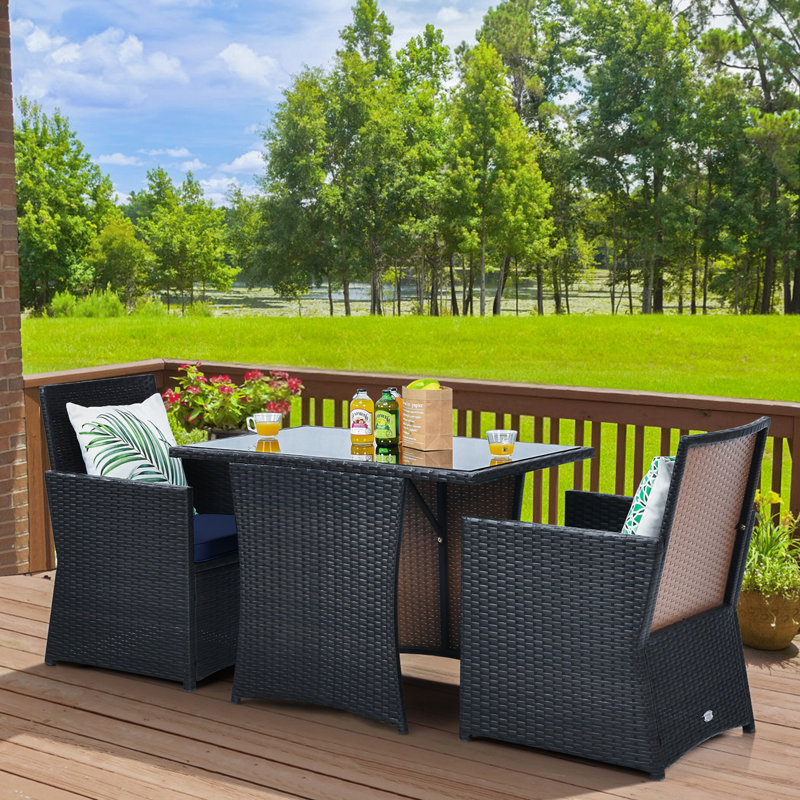 Altherr Rectangular 2 - Person 41'' Long Bistro Set with Cushions, Mixed Brown, Navy, 28"H x 41"W x 25"D