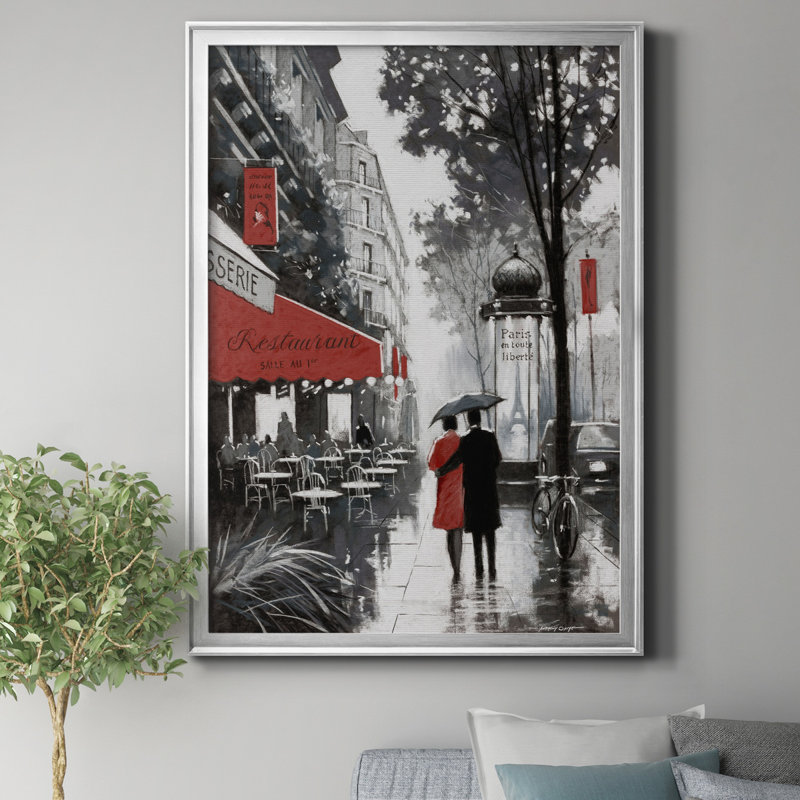«Rainy Paris II» par J Paul, reproduction d'art sur toile encadrée, H 18,5 po x l 24,5 po x P 1,5 po, Argent