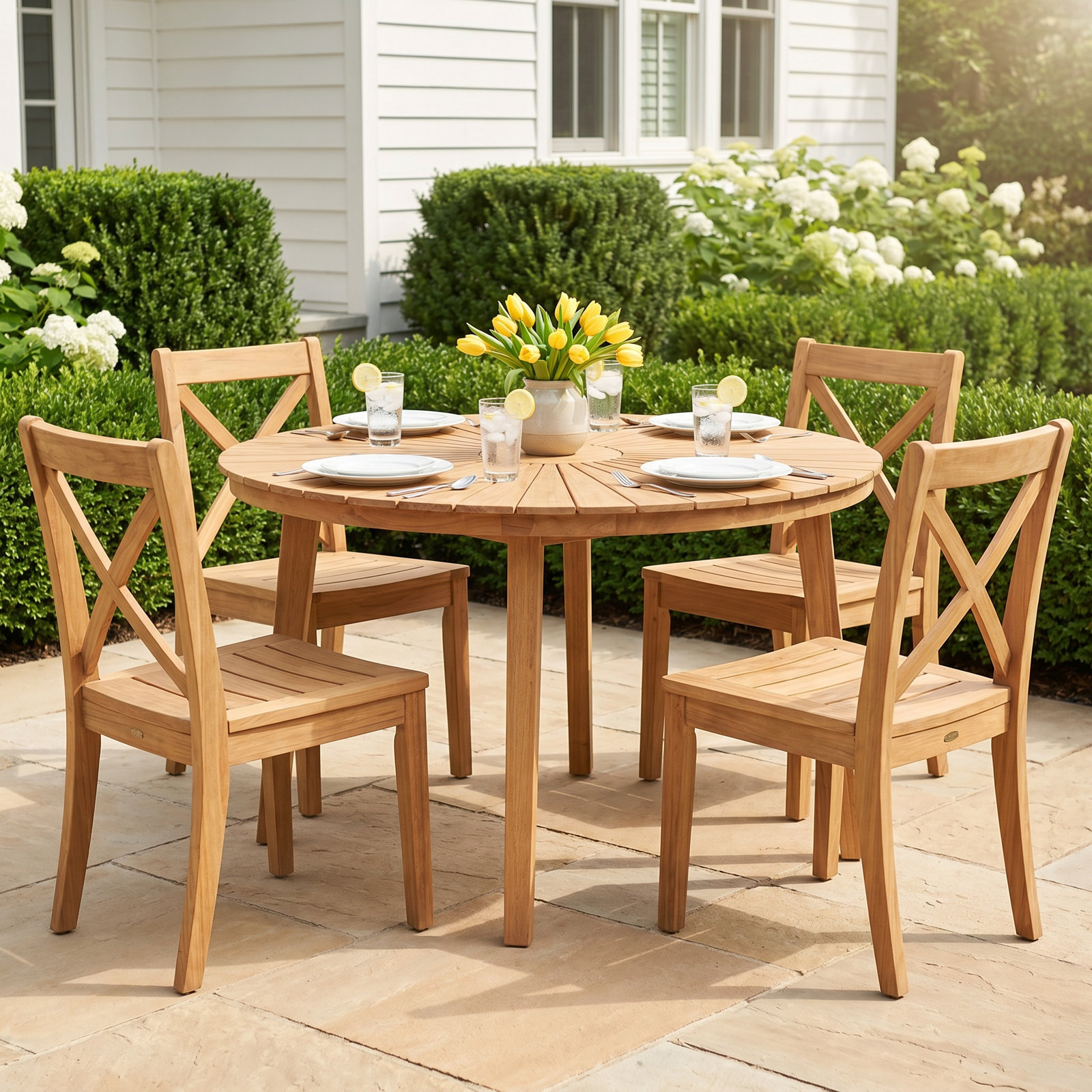 Dani Solid Wood Round Patio Dining Table