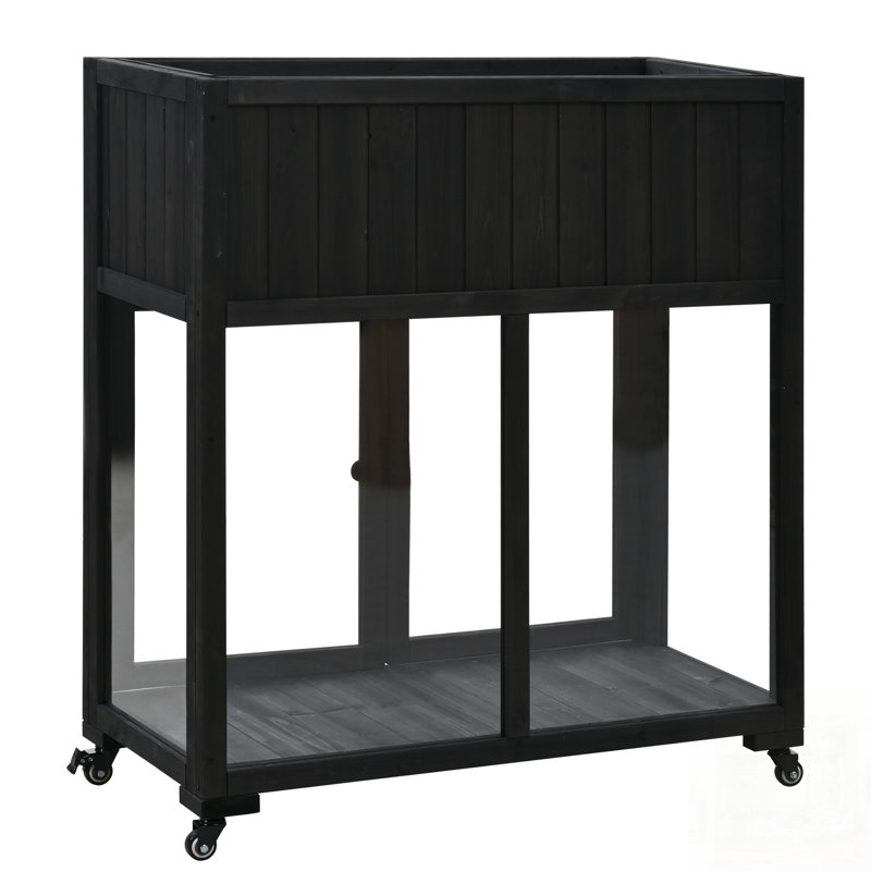 Banc de rempotage en bois avec 2 portes et roulettes, Noir