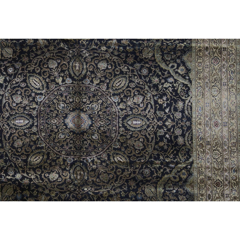 Hand-Knotted High-Quality Black and Gold Area Rug