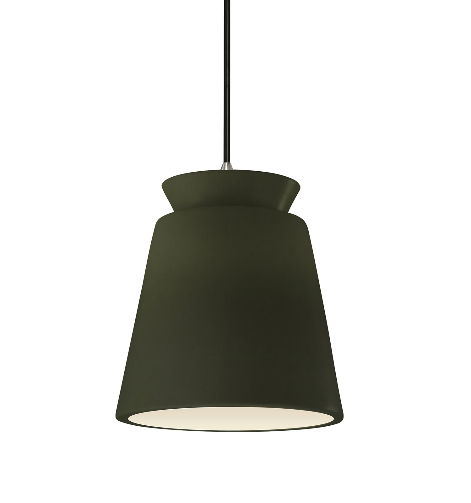 Logan Dimmable Cone Single Light Pendant, Brushed Nickel, Matte Green, LED (Integrated)
